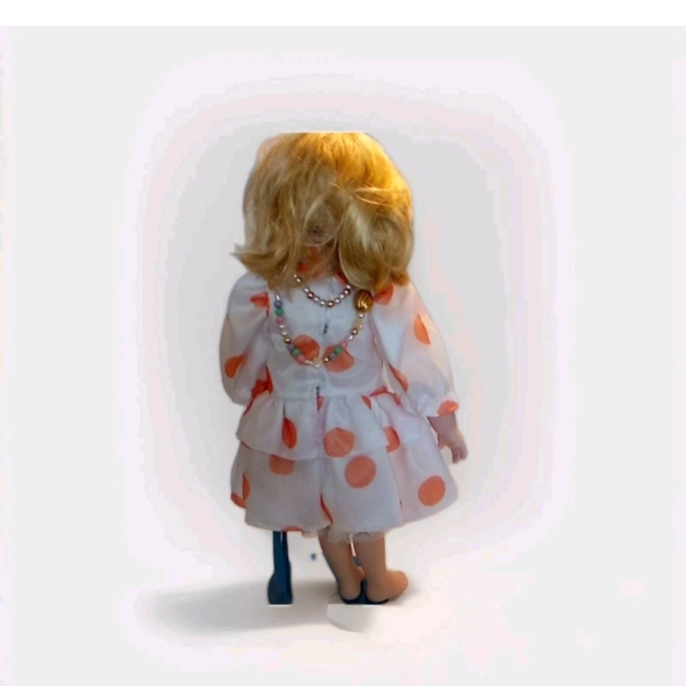 MARIAN YU PORCELAIN DOLL 15" LENGTH Polka Dot Dress Doll with Blonde Hair - Picture 5 of 9